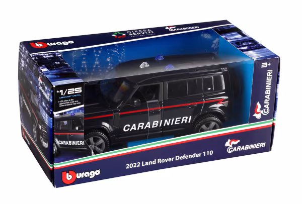 Burago Auto Carabinieri, Alfa Romeo Giulia / Stelvio, Land Rover Defender assortite, Burago, scala 1:24, scatola vetrina