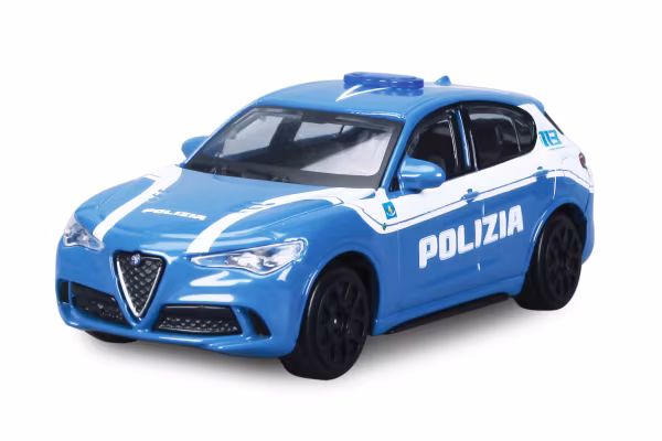 Burago Auto Polizia, Alfa Romeo Giulia / Stelvio, Land Rover Defender assortite, Burago, scala 1:24, scatola vetrina