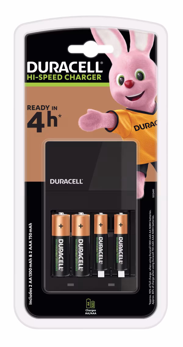 Duracell Duracell Hi-Speed Advance Charger con 4 batterie ricaricabili (2 AA + 2 AAA)