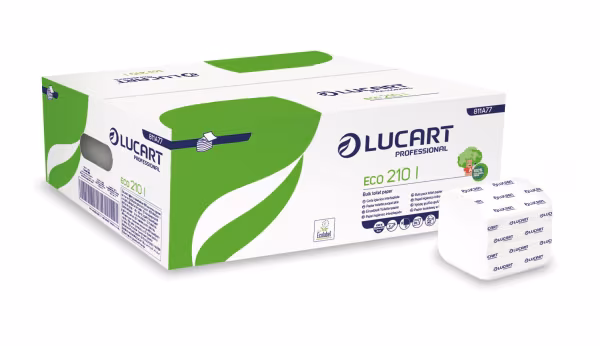 Lampa Carta igienica interfogliata Lucart Eco 210 - 2 veli, goffrata bianca, 210 fogli - Conf. 40 pacchetti
