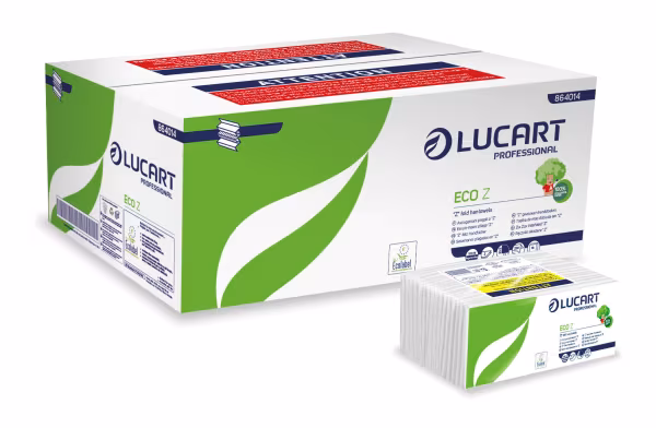 Lampa Asciugamani piegati a \"Z\" Lucart Eco Z, 23x23,5 cm, 2 veli, goffrato bianco, 220 fogli - Conf. 18 pacchetti
