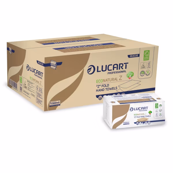 Lampa Asciugamani piegati a “Z”, Lucart Econatural Z, 23x23,5 cm, 2 veli, avana, 220 fogli - Conf. 18 pacchetti