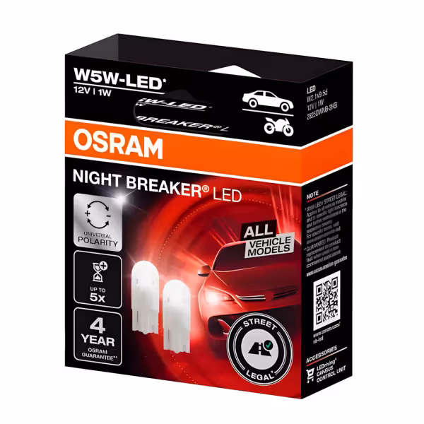 Osram 12V Night Breaker Led - W5W - 1W - W2,1x9,5d - 2 pz  - Scatola