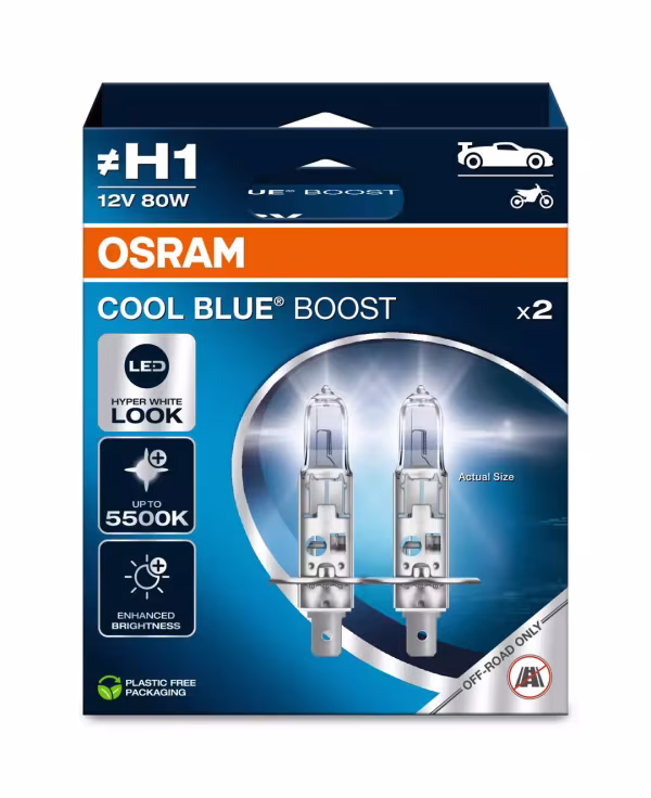 Osram 12V Cool Blue Boost - (H1) - 80W - P14,5s - 2 pz  - Scatola