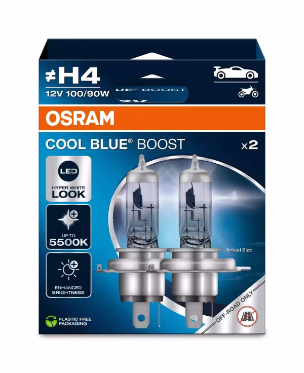 Osram 12V Cool Blue Boost - (H4) - 100/90W - P43t - 2 pz  - Scatola
