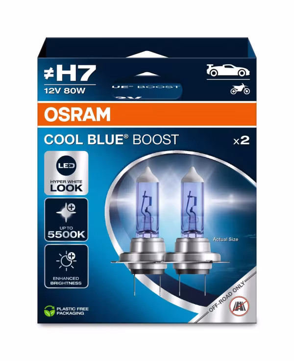 Osram 12V Cool Blue Boost - (H7) - 80W - PX26d - 2 pz  - Scatola