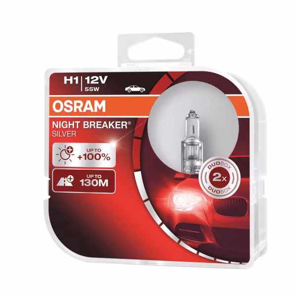 Osram 12V Night Breaker Silver - H1 - 55W - P14,5s - 2 pz  - Scatola Plast.
