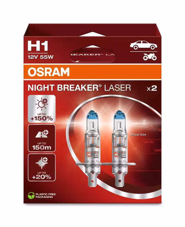 Osram 12V Night Breaker Laser - H1 - 55W - P14,5s - 2 pz  - Scatola