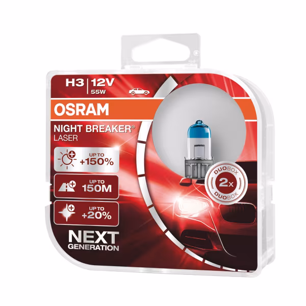 Osram 12V Night Breaker Laser - H3 - 55W - PK22s - 2 pz  - Scatola Plast.
