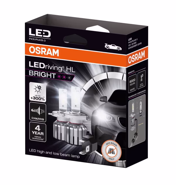 Osram 12V LEDriving HL Bright - (H4-H19) - 15/15W - P43t/PU43t-3 - 2 pz  - Scatola