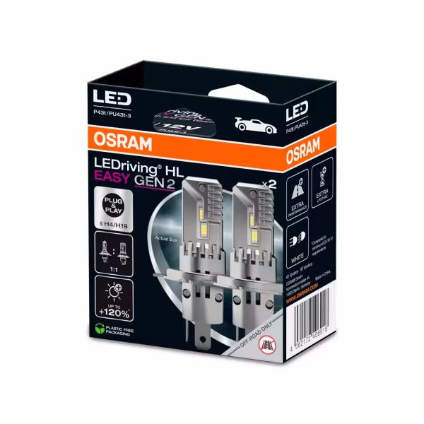 Osram 12V LEDriving HL Easy Gen2 - (H4-H19) - 22/24W - P43t/PU43t-3 - 2 pz  - Scatola