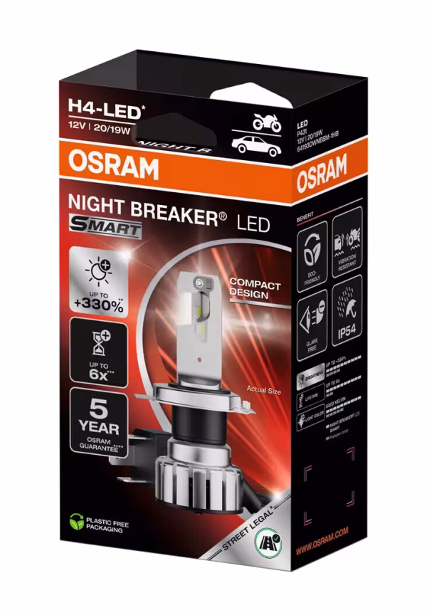 Osram 12V Night Breaker Led Smart - H4 - 20/19W - P43t - 1 pz  - Scatola