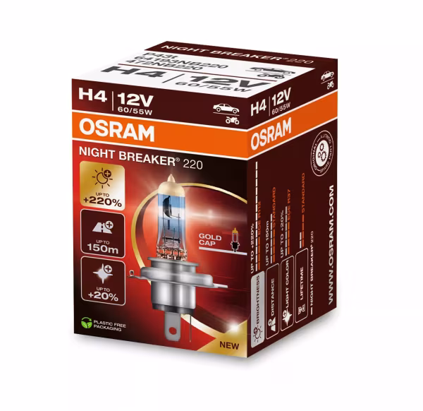 Osram 12V Night Breaker 220 - H4 - 60/55W - P43t - 1 pz  - Scatola