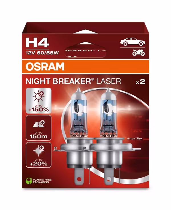 Osram 12V Night Breaker Laser - H4 - 60/55W - P43t - 2 pz  - Scatola