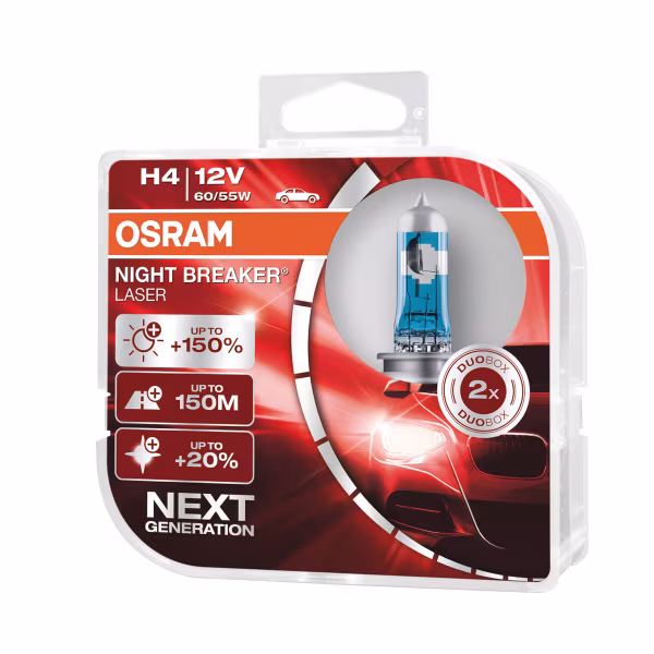 Osram 12V Night Breaker Laser - H4 - 60/55W - P43t - 2 pz  - Scatola Plast.