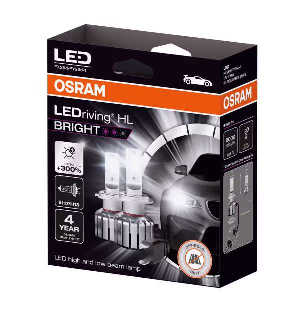 Osram 12V LEDriving HL Bright - (H7-H18) - 19W - PX26d/PY26d-1 - 2 pz  - Scatola