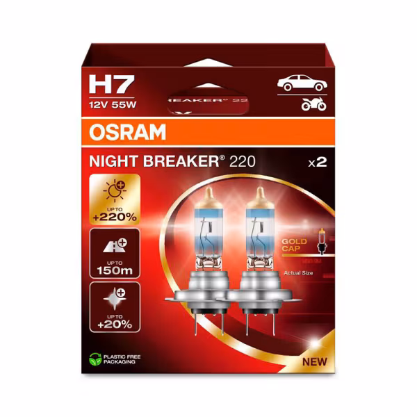 Osram 12V Night Breaker 220 - H7 - 55W - PX26d - 2 pz  - Scatola