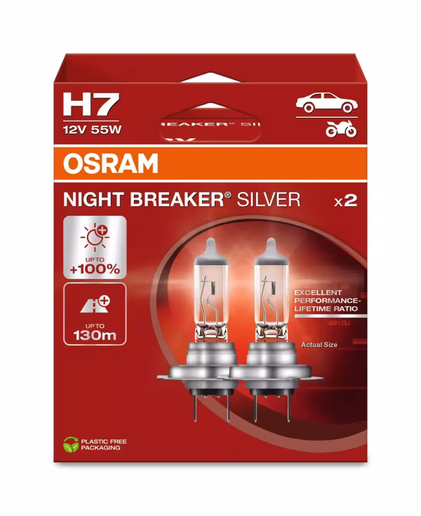 Osram 12V Night Breaker Silver - H7 - 55W - PX26d - 2 pz  - Scatola