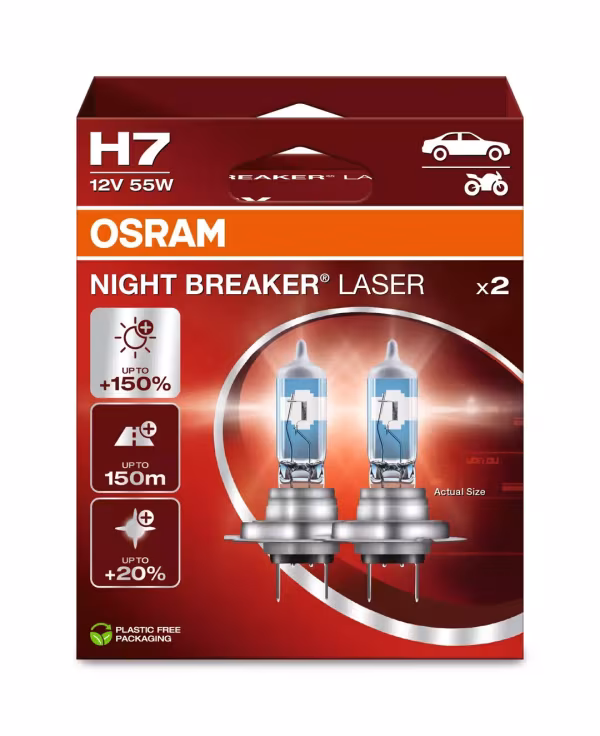 Osram 12V Night Breaker Laser - H7 - 55W - PX26d - 2 pz  - Scatola