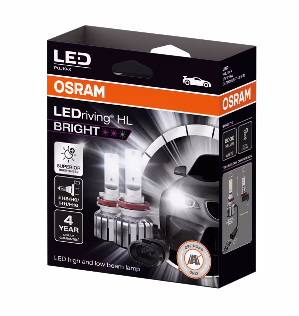 Osram 12V LEDriving HL Bright - (H8-H9-H11-H16) - 19W - PGJ19-X - 2 pz  - Scatola