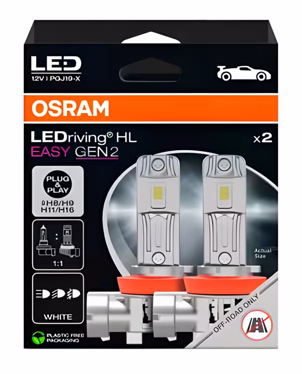 Osram 12V LEDriving HL Easy Gen2 - (H8-H9-H11-H16) - 26W - PGJ19-X - 2 pz  - Scatola