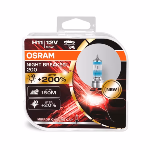 Osram 12V Night Breaker 200 - H11 - 55W - PGJ19-2 - 2 pz  - Scatola Plast.