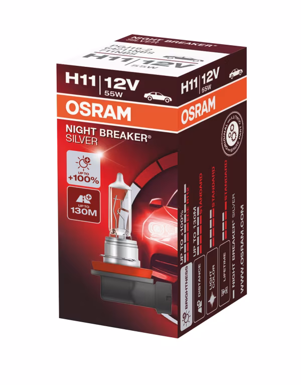 Osram 12V Night Breaker Silver - H11 - 55W - PGJ19-2 - 1 pz  - Scatola