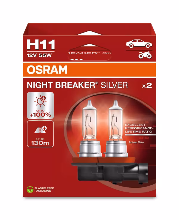 Osram 12V Night Breaker Silver - H11 - 55W - PGJ19-2 - 2 pz  - Scatola