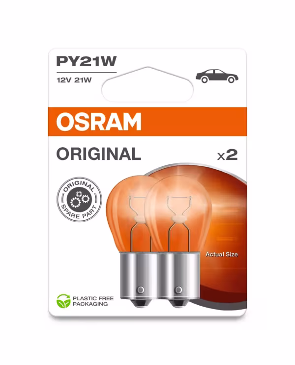 Osram 12V Original Line - PY21W - 21W - BAU15s - 2 pz  - Scatola - Arancio