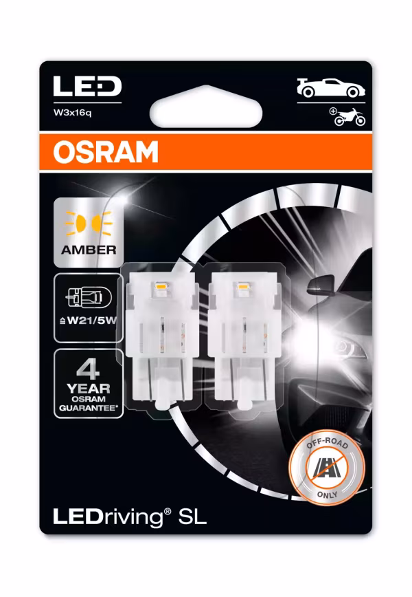 Osram 12V LEDriving SL - (W21/5W) - 1W - W3x16q - 2 pz  - Scatola - Arancio