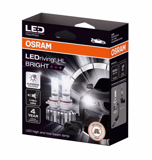 Osram 12V LEDriving HL Bright - (HB4-HIR2) - 19W - P22d/PX22d - 2 pz  - Scatola