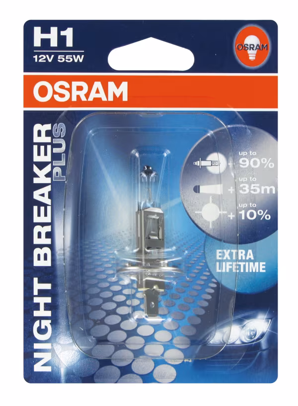 Osram 12V Night Breaker Plus - H1 - 55W - P14,5s - 1 pz  - Blister