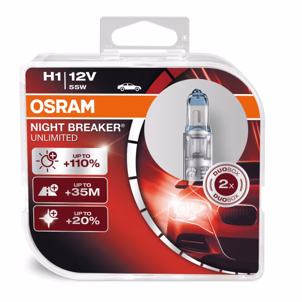 Osram 12V Night Breaker Unlimited - H1 - 55W - P14,5s - 2 pz  - Scatola Plast.
