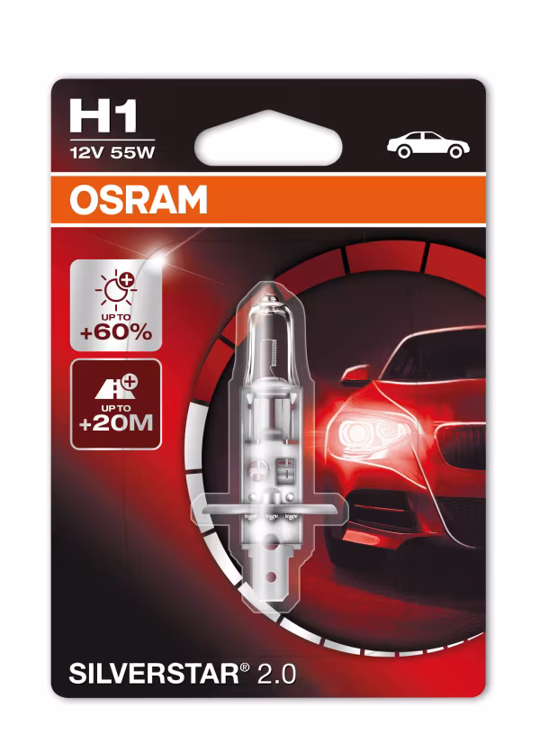 Osram 12V Silverstar 2.0 - H1 - 55W - P14,5s - 1 pz  - Blister