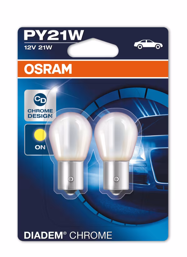 Osram 12V Diadem Chrome - PY21W - 21W - BAU15s - 2 pz  - Blister - Arancio
