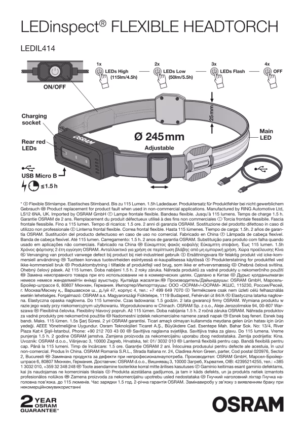 Osram LEDinspect FLEXIBLE HEAD TORCH, torcia frontale flessibile