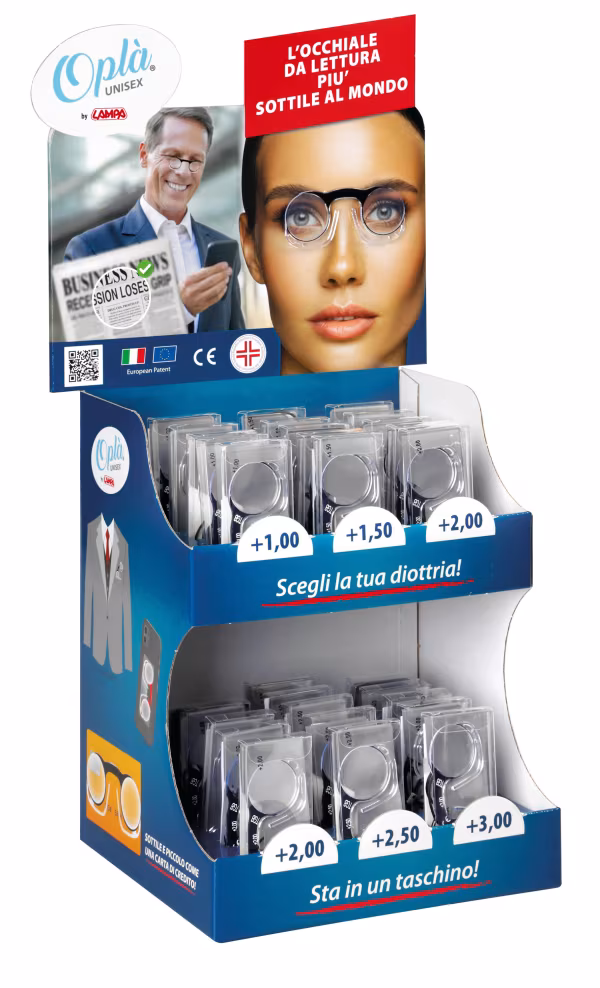 Lampa Oplà, occhiali da lettura formato carta di credito - Kit 30 pezzi gradazioni assortite