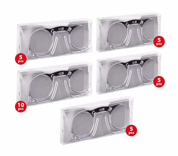 Lampa Oplà, occhiali da lettura formato carta di credito - Kit 30 pezzi gradazioni assortite