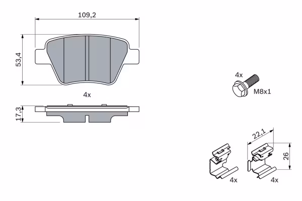 BOSCH Kit pastiglie freno, Freno a disco