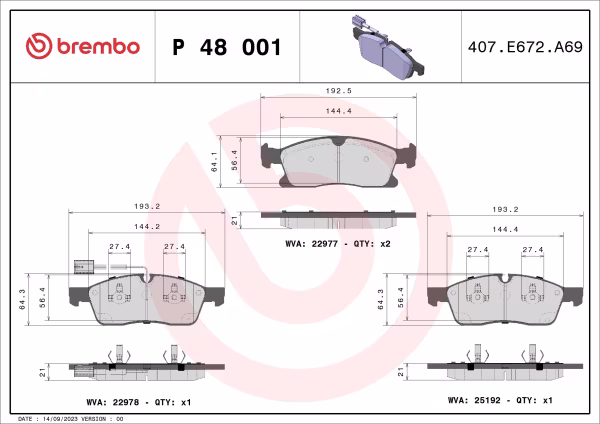 BREMBO Kit pastiglie freno, Freno a disco