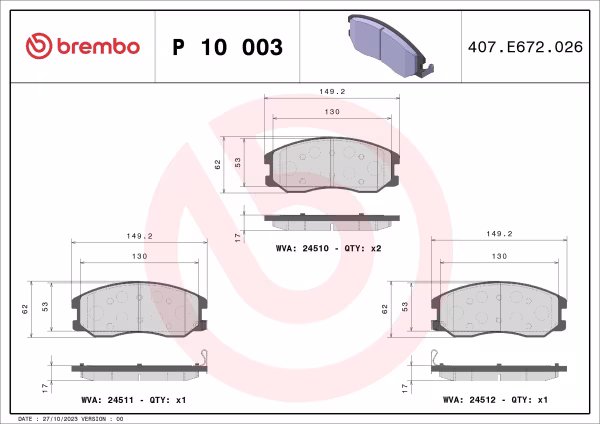 BREMBO Kit pastiglie freno, Freno a disco