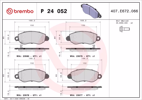 BREMBO Kit pastiglie freno, Freno a disco