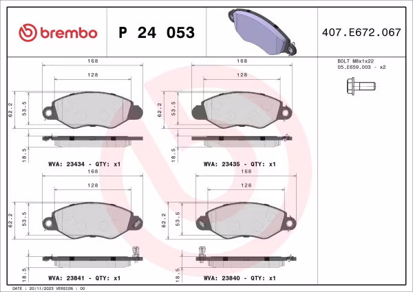 BREMBO Kit pastiglie freno, Freno a disco