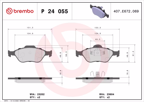 BREMBO Kit pastiglie freno, Freno a disco