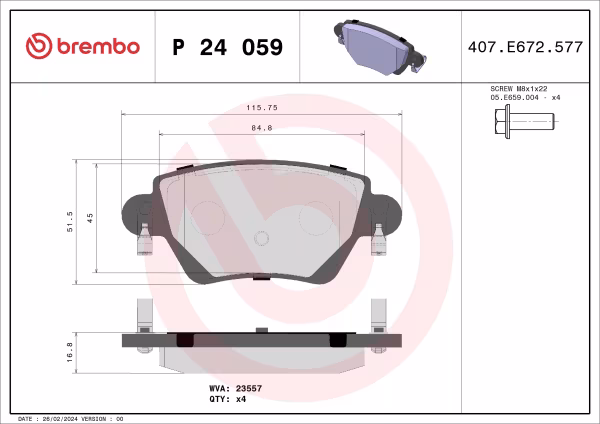 BREMBO Kit pastiglie freno, Freno a disco