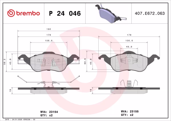 BREMBO Kit pastiglie freno, Freno a disco