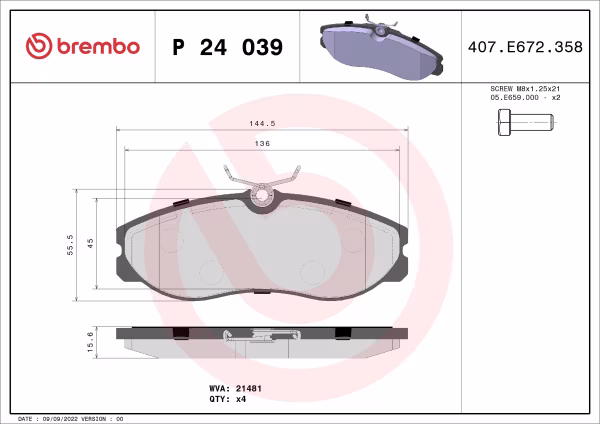BREMBO Kit pastiglie freno, Freno a disco