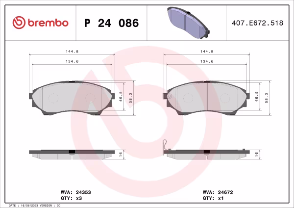 BREMBO Kit pastiglie freno, Freno a disco