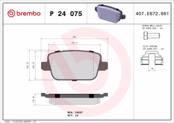 BREMBO Kit pastiglie freno, Freno a disco