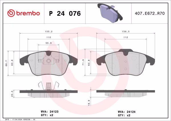 BREMBO Kit pastiglie freno, Freno a disco